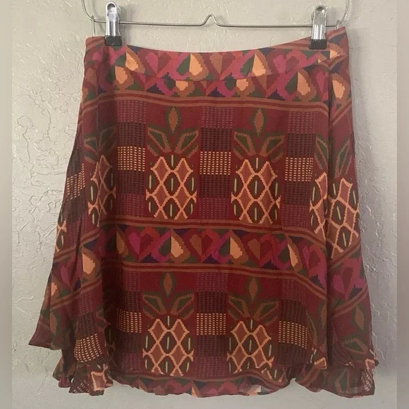 Anthropologie Farm Rio chiffon mini skirt Sz M Multicolor pineapple